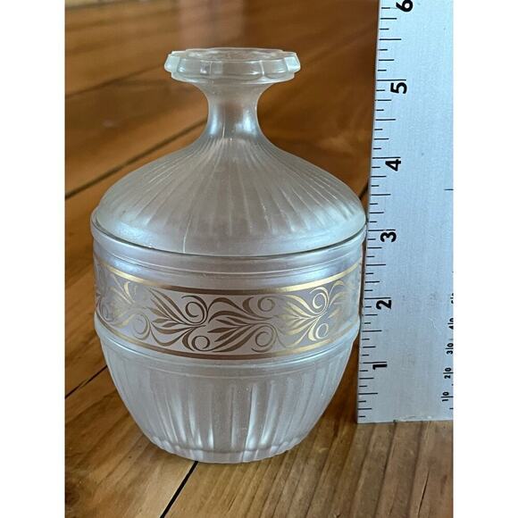 Vintage AVON 70's Frosted Glass Candy, Trinket, Power Dish. Gold Detail. - Picture 6 of 6